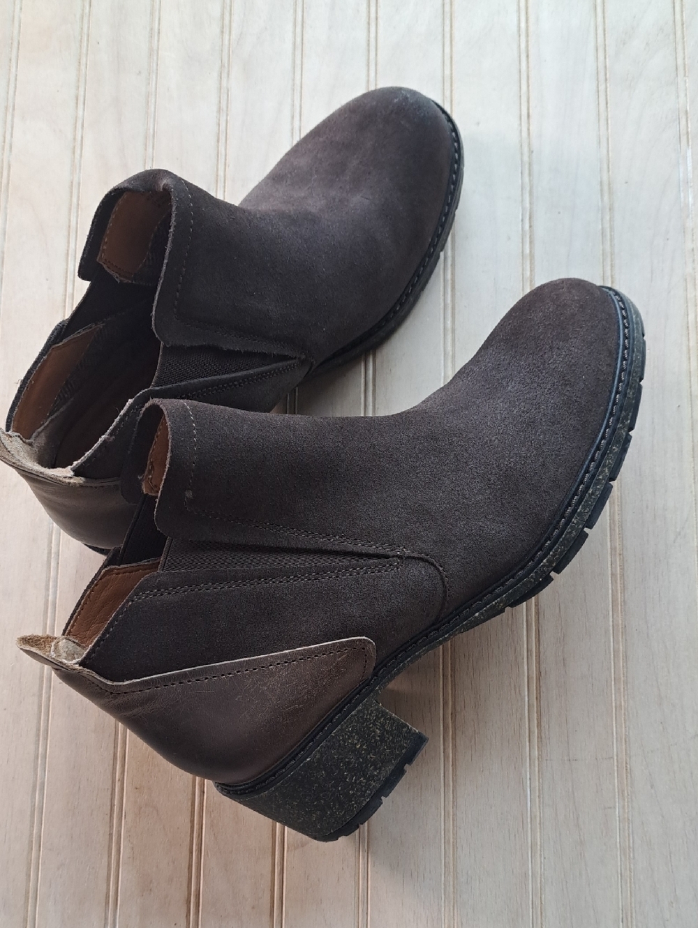 Aetrex Frankie Leather Suede Chelsea Ankle Boots Brown Orthopedic Slip On